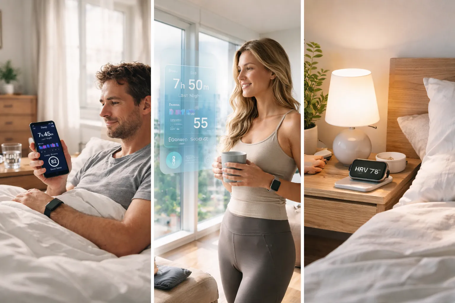 Utilisateur consultant ses données de sommeil au réveil avec sa montre connectée