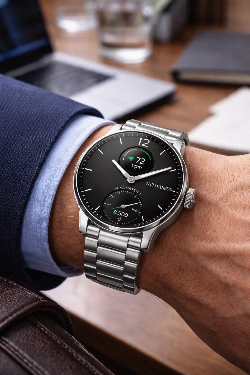 Withings ScanWatch 2 au poignet — montre hybride santé et sommeil