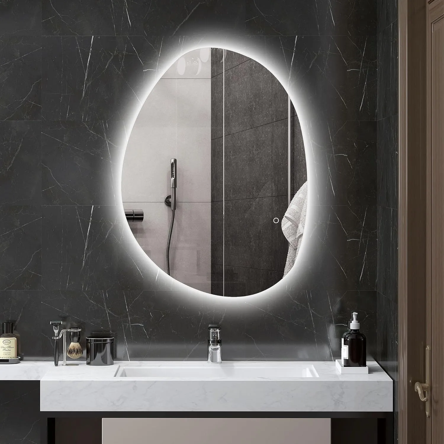 Miroir HOMCOM asymétrique 80×60 cm avec éclairage LED